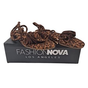 Fashion Nova Nafla Leopard Sandals Leg Tie Up Women's Size 9